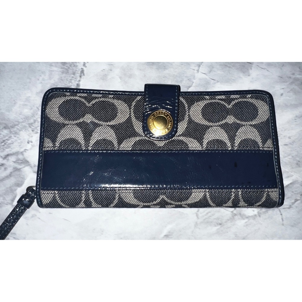 Coach Legacy Denim Blue and Cream Signature Wallet Y2K